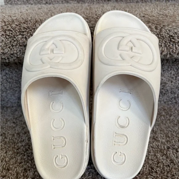 Gucci GG Women's Cream Platform Rubber Slides - Picture 8 of 15